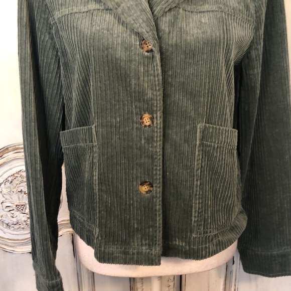 AVEC LES FILLES Sage Green Wide Wale Corduroy Cropped Jacket Size Medium - Picture 4 of 12